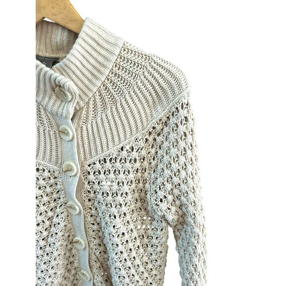 Ann Taylor Women's Natural Crocheted Button Up Cardigan Medium Cottagecore Boho - Picture 3 of 7